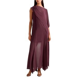 Ever New Chiffon Maxi Dress With Sheer Cape Overlay  Port Wine Color Size 2